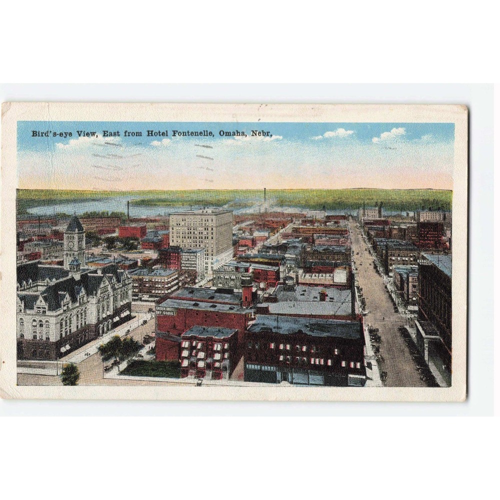 Vintage Postcard Bird's-eye View East from Hotel Fontenelle Omaha Nebraska 1919